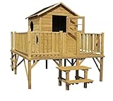 4IQ Spielhaus Kinder Outdoor 227x286x232 cm - Kinderhaus ab dem 3. Lebensjahr - Kinderspielhaus Outdoor aus Holz - Gartenhaus Kinder mit Fenster - Holzhaus Kinder