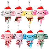 Harrycle 8 Stück Axolotl Plüschtiere 10 cm Axolotl Stofftier Bulk Geschenk zum Schulanfang Mini Kawaii Schlüsselanhänger Niedliches Kuscheltier in Farben für Geburtstage Weihnachten(Weihnachtsmütze)