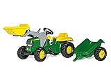 Rolly Toys rollyKid John Deere mit Frontlader (mit Anhänger, Drehschemellenkung, Alter 2,5 - 5 Jahre, Traktor + Zubehör, Heckkupplung, Kinderfahrzeug)