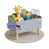 Coemo Spielzeugkiste Grau Kinderzimmer Lilo 28x58x44 cm – Aufbewahrungskiste mit Wolkenoptik, robuste MDF-Konstruktion, Holzfüße, skandinavisches Design, abgerundete Ecken, leicht zu reinigen
