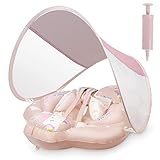 Vicloon Baby Schwimmring,Baby Float mit abnehmbarem Sonnendach,Niedliches rosa Pferdemuster Baby Schwimmhilfe,Baby Schwimmring für Baby ab 6-30 Monate-L