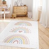 TT Home Kinderzimmerteppich Teppich Junge Mädchen Kinderteppich Baby Herzen Pastell, Farbe:Rosa Beige, Größe:80x150 cm
