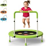 Trampolin Kinder Indoor, Ø 91cm Faltbare Fitness Trampolin mit Haltegriff, Mini Kindertrampolin Max 45 kg, geräuscharme Sprungmatte, sicher & stabil, Gartentrampolin Outdoor für Kleinkind 3-8 Jahre