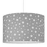 youngDECO® Pendellampe 2xE27, extra Lichtdiffusor, Lampe Sterne auf Pastellgrau, Ø38cm großer Stofflampenschirm, Pendelleuchte für Kinderzimmer und Babyzimmer, komplette Deckenlampe