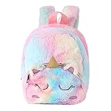 Hifot Einhorn Mini Plüsch Rucksack für Kinder, Kindergarten Büchertasche Netter Weicher Schule Taschen Doppel Schultertasche Einhörner Geschenke für Mädchen(8 in 2-7Jährige
