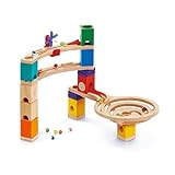 Hape Starter Set Quadrilla Endspurt, Kugelbahn mit 27 Bauteilen aus Holz und 30 Murmeln, MINT-Spielzeug, ab 4 Jahren