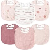 Susurration Lätzchen Baby Musselin Halstuch Baby Weiche Verstellbare Quadratische Sabberlätzchen 6 pack für Unisex Mädchen & Jungen (Rosa Druck)