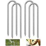 flintronic 4 Stück Zeltheringe Erdanker, 26,5 cm Verzinkter Stahl Bodenanker, Erdanker Trampolin Haken, U Anchor Haken Erdnagel, Erdnagel Zeltnägel, für Zaun, Zelten, Camping, Trampolin