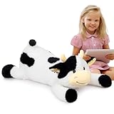 BEJOY Kuh-Plüschtier, Plüschkissen Fluffy Stuffies Kuh Kuscheltier, Plüsch Kuh Niedliches Kuh Spielzeug für Kinder, 90 cm Schwarz
