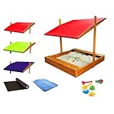 QLS 150 cm großer Holz-Sandkasten mit Dach & Abdeckung – imprägniert & stabil – 4 Farben verfügbar (Rot)