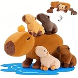 OUOZZZ 5 Stück Capybara Plüschtier, 38cm Weich Capybara Kuscheltier mit 4 Baby Stofftiere im Bauch - Baby Geburtstagsgeschenk für Mädchen Jungen Kinder
