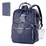 MAYMOONER Groß Wickelrucksack Wasserdichte Umstands Krankenhaus Taschen Stylischer Babywindeln Rucksack mit Wickelauflage Farbe Blau