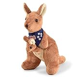 BOHS Plüsch roter Känguru mit Australien Schal und Joey - umarmbare weiche Kuscheltiere Spielzeug - 11 Zoll