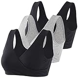MANCI Schlaf-BH aus Baumwolle, Komfortabler Bügelloser BH Umstands-BH für Stillen, Schwangerschaft & Stillen (L, Black+Black+Grey)