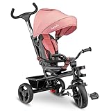 LIONELO Haari 2in1 Dreirad mit Schubstange ab 18 Monate bis 25kg, Vorwärts und Rückwärtsfahrt, schlauchlose Gummireifen, Freilauf geräumiger, Korb, Tasche, Getränkehalter