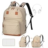 Tonyeee Wickeltasche Rucksack Baby Wickelrucksack mit Wickelauflage 25-37L Erweiterbares Große Wickeltasche Kinderwagengurten, Reise Rucksack Windeltasche Multifunktional Mommy Bag, Beige