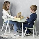 Kesper | Kindertisch mit 2 Stühlen, Material: Faserplatte, Maße: 55 x 55 x 45 cm, Farbe: Weiß, Salbeigrün | 17733 13