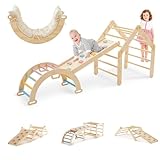 DENMOSTY Montessori Klettergerüst Indoor ab 1 Jahr - 7-in-1 Kletterdreieck mit Rutsche, Kletterbogen mit Kissen, Pikler Dreieck Klettern Kinder, Holz Indoor Spielplatz Kletterspielzeug für Baby