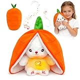 Einschlafhilfe Babys Kuscheltier,Baby Kuscheltier mit Musik,Atmet Einschlafhilfe Tier,Atmendes Stofftier,Schlummer Kuscheltier Mit Atembewegung für Babys - ab Geburt (Weiß Kaninchen)