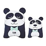 Kuscheltier mit Namen | Panda Stofftier zum Einschlafen | Einschlafhilfe für Jungen und Mädchen mit Personalisierung in dunkelblau, grau, pastellgrün | Geschenk zur Taufe und Geburt (Panda Peer)