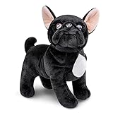 lilizzhoumax Hund Mops Plüschtier 27cm/11.8”, Simuliertes Tier Hund Plüschtier Kawaii Mops Kuscheltier Realistische Hund Plüsch Spielzeug für Wilde Tiere, Geschenk für Freunde und Kinder schwarz