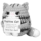 iewrtcin Positive Katze Geschenke Gestrickte Katze Positive Geschenke Positive Katze Gehäkelt Gehäkelte Kuscheltiere Katzen Handgemachte Häkel Puppe Emotionaler Support-Geschenk Glücksbringer (Grau)
