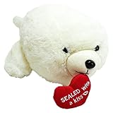 BEMIRO Robbe Plüschtier mit Herz Sealed with a kiss - ca. 38 cm, Robbe Kuscheltier mit Herz, Walross Kuscheltier