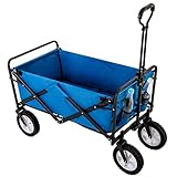 Merax Bollerwagen, Faltbar Handwagen mit verstellbare Griffe, Gartenwagen Transportwagen mit Getränkehalter, Strandwagen Picknickwagen, 360°Rotation des Vorderrads, Max Belastung 100 kg (Blau)