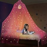 South To East Prinzessin Betthimmel mit fluoreszierenden Sternen, leuchtet im Dunkeln, Moskitonetz Bett für Baby, Kinder, Mädchen, Tochter. Galaxy Betthimmel für Babybett, Kinderbett,Rosa