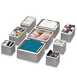 RenFox Schublade Organizer Faltbare Aufbewahrungs Kleiderschrank Boxen für Unterwäsche, Stoff Schubladen Aufbewahrungsboxen Schrank Organizer für Socken, Krawatten, Bhs, Gürtel (9Er-Set, Grau)