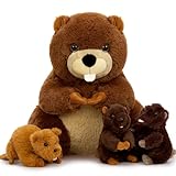 MorisMos 45cm hoch riesen Biber Kuscheltier XXL mit 3 Babys im Bauch, weich groß Biber plüschtier stofftier, Geburtstag Weihnachten Geschenk Kinder Baby Mädchen
