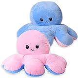 TE-Trend Kissen 60cm Wende Octopus Plüschtier XXL Stimmungs Kuscheltier mit 2 Gesichtern Stofftier Geschenk Rosa Blau