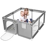 Kasanni Laufstall Baby 130x130cm Laufgitter Baby Laufstall Baby Faltbar Baby Playpen Mit Rutschfester Absperrgitter, GroßE Sicherheitsspielplatz, Mit Atmungsaktivem Netz An Vier Seiten Und SaugnäPfen
