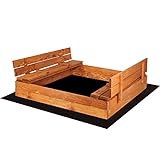 SPRINGOS Sandkasten mit Sitzbank 140 cm x 140 cm Abdeckung Holz Imprägniert Kindersandkasten Spielplatz