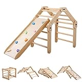 Dripex 8 in 1 faltbares Klettergerüst Kletterdreieck Set mit doppelseitiger Rutsche/Kletterwand - Indoor Montessori Holzspielzeug - Multi-Kombinationen für Kleinkinder ab 1 Jahr