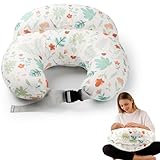 Stillkissen klein Mondform – Stillkissen & Breastfeeding Pillow für Mütter & Baby, mit verstellbarem Gurt, Sicherheitsrand und Innenkissen, Abnehmbarer Bezug aus Baumwolle, Mintgrün -tiefgrün