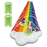 KBIBCK Wasserrutsche Garten für Kinder, 480x140 cm Doppelte Wasserrutschmatte mit Bodyboards, Wasserrutsche Kinder Draußen, Wasser Rutsche,Wasserspielzeug mit Eingebautem Sprinkler für Kind Erwachsene