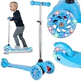 MalPlay Cityroller für Kinder Jugendliche Dreirad Scooter Leuchtende LED-Räder Blau ab 3 Jahren Kinderroller