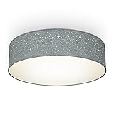 B.K.Licht - Deckenlampe, Lampenschirm mit Sterneneffekt, Lampenschirm aus Stoff, E27 Fassung, max. 40 Watt, Deckenleuchte, Lampe, Wohnzimmerlampe, Schlafzimmerlampe, Küchenlampe, 38x10 cm, Grau