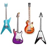 4 Stück Mini Kinder Gitarre,Gitarre Simulation Dekorationen,1:12 Maßstab,Holz im Maßstab 1:12 Luftgitarren Bunt,für Kinder für Mini-Musikzimmer, Heimdekoration