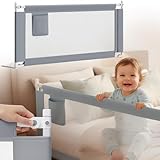 Bellabino Drina Rausfallschutz – Bettschutzgitter Boxspringbett – Bettgitter 200 cm Hellgrau – Baby Bettumrandung höhenverstellbar 69-99 cm – Schutzgitter mit Sicherheitsgurt Bett/Kinderbett