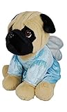 Mops, Supersüß Sitzender Mops, 23 cm,Hund,mit Engelskostüm, blaue Kleid mit silberne Sterne,Tierkostüm, kuscheltier,