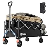 Sekey Bollerwagen Faltbar mit Erweiterbarer Heckklappe 175L & 250L 120KG, Alle Gelände Angelwagen, Faltbarer Bollerwagen Zusammenfaltbar aus Vier Richtungen, Schwarz