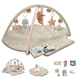 Suihuooo Spielbogen Baby, Ozean Muschel Thema Spieldecke Baby, Baby Gym mit 6 abnehmbare Aktivität Spielzeug, frühe sensorische Entwicklung Baby Play Mat für Kleinkind & Neugeborene (Beige)