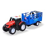 Dickie Toys - Massey Ferguson Spielzeug-Traktor mit Tieranhänger & Kuh - Spielzeugauto für den Bauernhof mit Licht & Sound (inkl. Batterien), für Kinder ab 3 Jahre, 26 cm