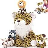 MorisMos riesen Leopard Kuscheltier XXL mit 4 Baby im Bauch, groß Leopard Stofftier Gepard Plüschtier, Geburtstag Geschenk für Kinder