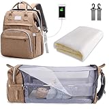 SNDMOR Wickeltasche Rucksack, wickelrucksack mit bettfunktion Großer, Multifunktionale Diaper Bag Mit Wickelunterlage, Kinderwagen-Haken, Geeignet für Mama und Papa (Khaki)