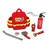 Theo Klein 8900 Fire Fighter Henry Feuerwehr-Rucksack I Mit batteriebetriebener Taschenlampe, Feuerlöscher und vielem mehr I Robuster Rucksack mit Reflektor und verstellbaren Riemen, Rot