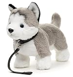 Uni-Toys - Husky grau, stehend (mit Leine) - 30 cm (Länge) - Plüsch-Hund - Plüschtier, Kuscheltier
