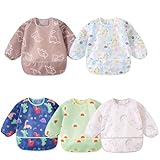 Yealoo Lätzchen mit Ärmeln, 5 Pack, Baby Lätzchen Wasserdicht Abwaschbar Ärmellätzchen 6-30 Monaten